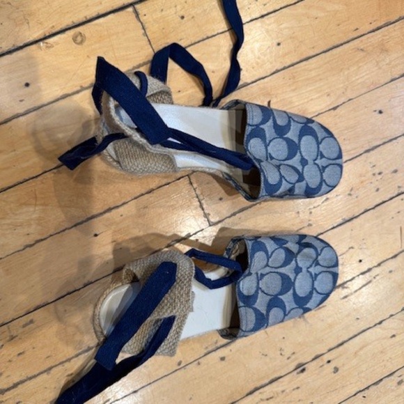 Coach Ankle Tie Wedge Espadrilles, Blue Size 7 - Picture 1 of 5